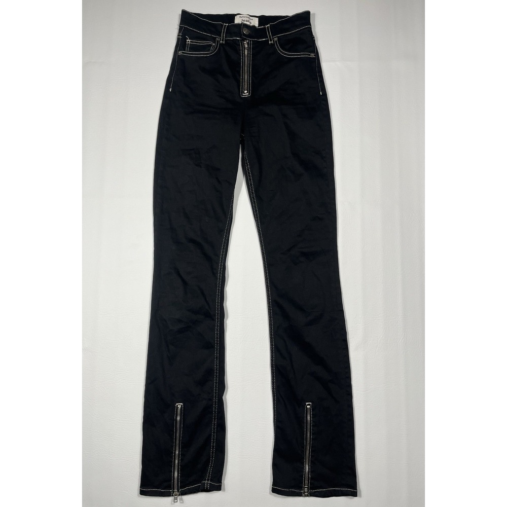 Reformation Jeans Womens 25x32 Black High Rise Wide Leg Denim Pants Front Zipper